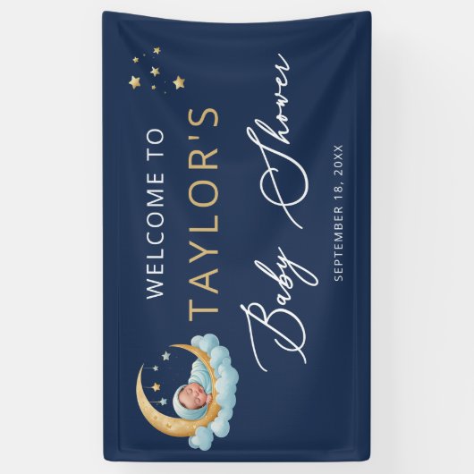 Navy Celestial Moon Stars Baby Shower Banner (Verticaal)