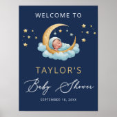 Navy Celestial Moon Stars Baby Shower Welcome Sign Poster (Voorkant)