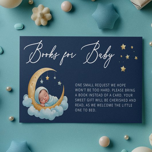 Navy Celestial Moon Stars Books for Baby Card Informatiekaartje