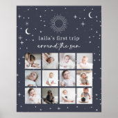 Navy Celestial Sun 1st Birthday Photo Collage Poster (Voorkant)