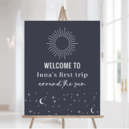 Navy Celestial Sun 1st Birthday Welcome Sign Poster