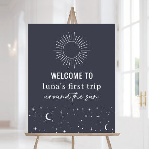 Navy Celestial Sun 1st Birthday Welcome Sign Poster
