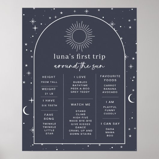 Navy Celestial Sun Arched Milestone Poster (Voorkant)