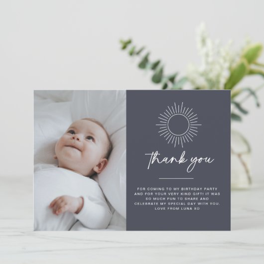 Navy Celestial Sun Foto bedankt Kaart (Staand voorkant)