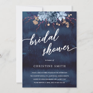 Navy Chalkboard Floral Bridal Shower Kaart