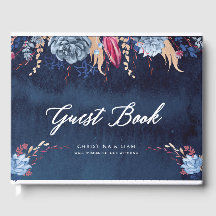 Navy Chalkboard Floral Wedding Guestbook