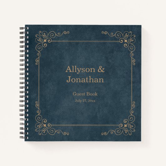 Navy Chalkboard Tan Swirls Gastenboek | Notitieboek (Voorkant)