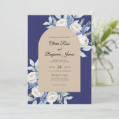 Navy Champagne Blad Bruiloft Kaart (Staand voorkant)