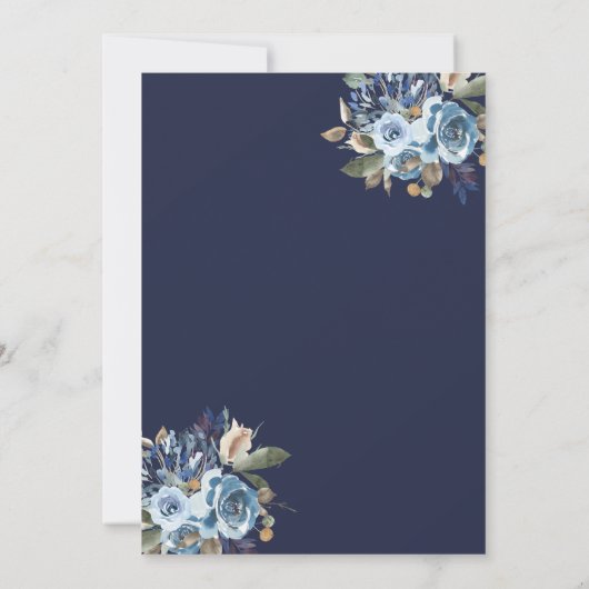 Navy Champagne Bloemen Bruids Douche Uitnodiging (Achterkant)