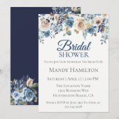 Navy Champagne Bloemen Bruids Douche Uitnodiging (Voorkant / Achterkant)