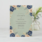 Navy Champagne Ranunculus Eucalyptus Bruiloft Kaart (Staand voorkant)