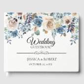 Navy Champagne Waterverf Floral Wedding Guestbook Gastenboek (Voorkant)