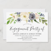 Navy Champagne Waterverf Flowers Engagement Party Kaart (Voorkant)