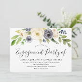 Navy Champagne Waterverf Flowers Engagement Party Kaart (Staand voorkant)