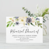 Navy Champagne Waterverf Flowers Rehearsal Dinner Kaart (Staand voorkant)