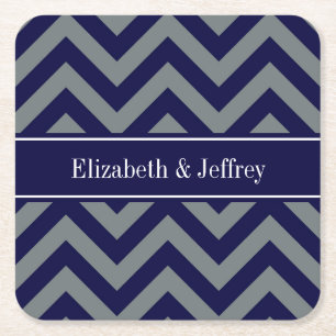 Navy, Charcoal LG Chevron Navy Blue Name Monogram Kartonnen Onderzetters