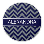 Navy, Charcoal LG Chevron Navy Blue Name Monogram Keramische Knop (Voorkant)