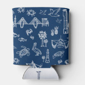 Navy Charleston Toile Pattern Koelbox Blikjeskoeler (Achterkant)