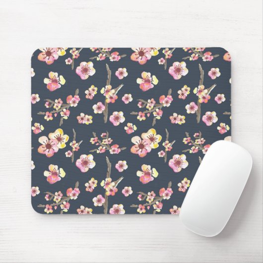 Navy Cherry Blossom Bloemen Muismat (Met muis)