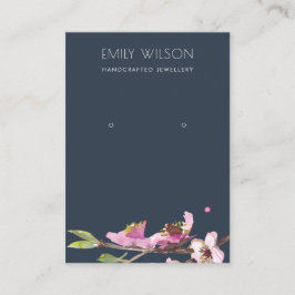 NAVY CHERRY BLOSSOM FLORAL EARRING DISPLAY LOGO VISITEKAARTJE
