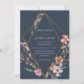NAVY CHERRY BLOSSOM FLORAL LIJST WEDDING INVITE BEDANKKAART (Voorkant)