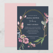 NAVY CHERRY BLOSSOM FLORAL VRIJGEZELLENFEEST INVIT BEDANKKAART (Voorkant / Achterkant)