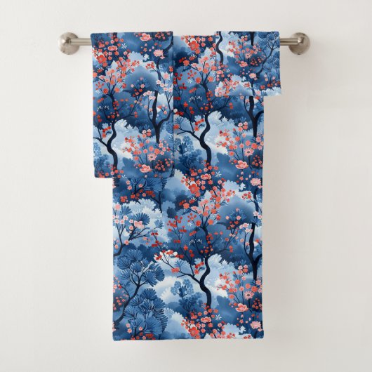Navy Cherry Blossom Trees Bad Handdoek (Insitu)