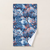 Navy Cherry Blossom Trees Bad Handdoek (Handdoek)