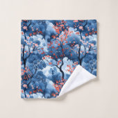 Navy Cherry Blossom Trees Bad Handdoek (Wasdoekje)