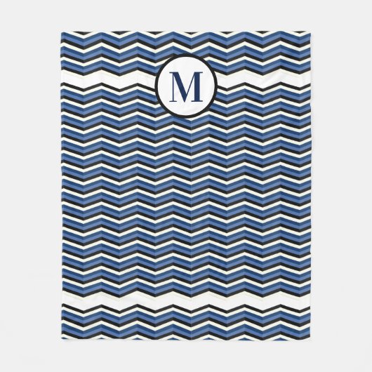 Navy Chevron Blue Gray Nautical Monogram Fleece Deken (Voorkant)