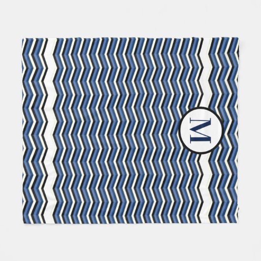 Navy Chevron Blue Gray Nautical Monogram Fleece Deken (Voorkant (Horizontaal))