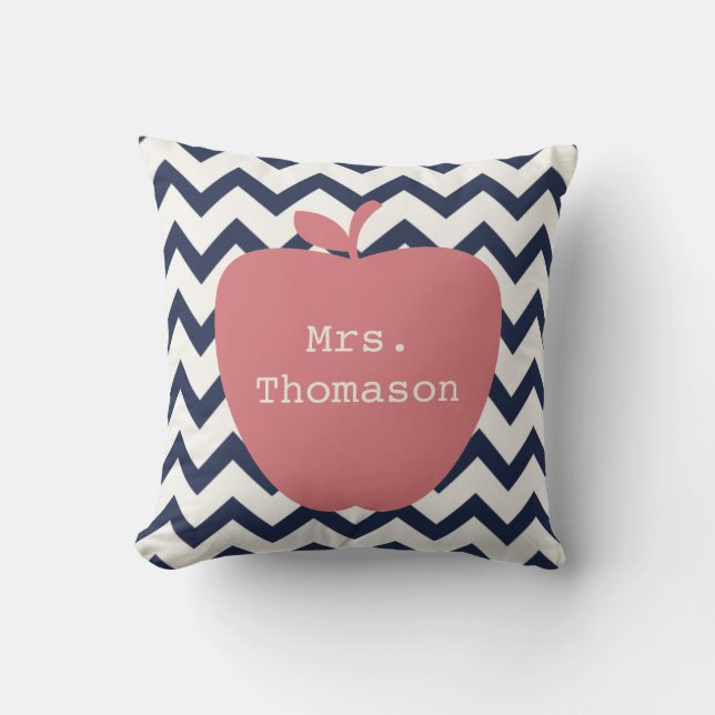 Navy Chevron Coral Apple leraar Pillow Kussen (Voorkant)