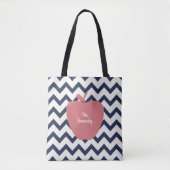 Navy Chevron Coral Apple leraar Tote Bag (Voorkant)