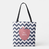 Navy Chevron Coral Apple leraar Tote Bag (Achterkant)