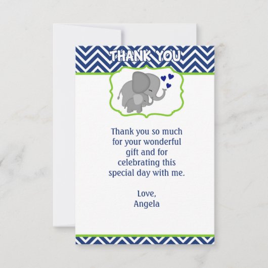 Navy Chevron Elephant Love Dank u wel, FLAT Bedankkaart (Voorkant)