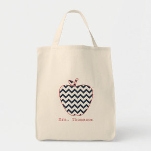 Navy Chevron en koraalleraar Apple Tote Bag