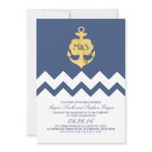 Navy Chevron Gold Foil Anchor Nautical Wedding