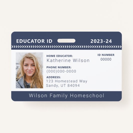 Navy Chevron Homeschool Educator ID Badge (Voorkant)