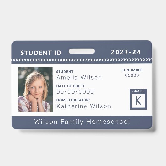 Navy Chevron Homeschool Student ID Badge (Voorkant)