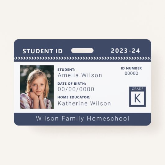 Navy Chevron Homeschool Student ID Badge (Voorkant)