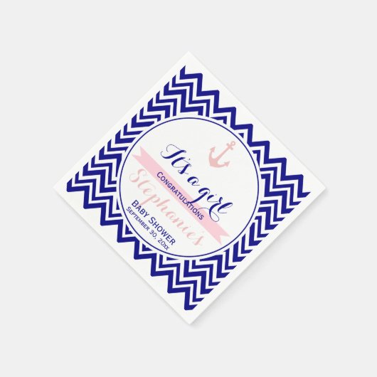 Navy Chevron met Baby Roze Nautisch Baby shower Servetten (Hoek)
