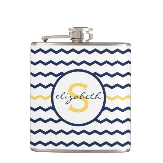 Navy Chevron Monogram Heupfles (Voorkant)