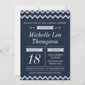 Navy Chevron Stylish Bridal Shower Invitaties Kaart (Voorkant)