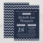 Navy Chevron Stylish Bridal Shower Invitaties Kaart (Voorkant / Achterkant)