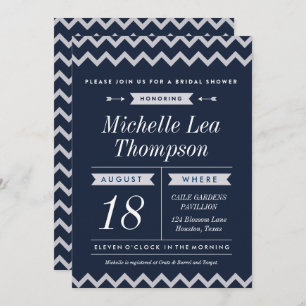 Navy Chevron Stylish Bridal Shower Invitaties Kaart