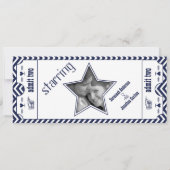 Navy Chevron Zig Zag  Modern Ticket Wedding Kaart (Achterkant)