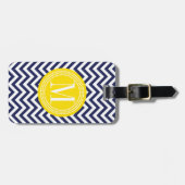Navy Chevron Zigzag gepersonaliseerd monogram Bagagelabel (Voorkant horizontaal)