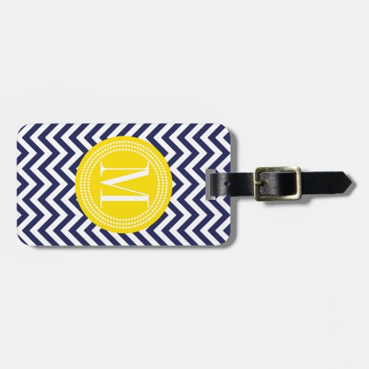 Navy Chevron Zigzag gepersonaliseerd monogram Bagagelabel (Voorkant horizontaal)