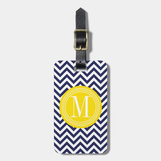 Navy Chevron Zigzag gepersonaliseerd monogram Bagagelabel (Voorkant verticaal)