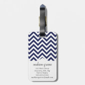 Navy Chevron Zigzag gepersonaliseerd monogram Bagagelabel (Achterkant verticaal)